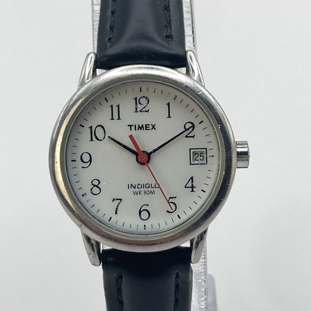 Timex Women's Watch 25mm Silver Tone Date BROKEN INDIGLO New Battery 2011 8.5"